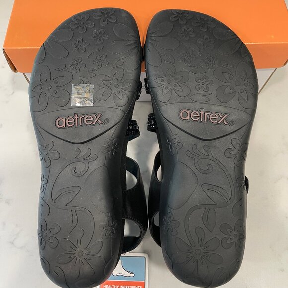 NEW AETREX women's jess adjustable quarter strap sandal in black sparkle - Picture 4 of 11